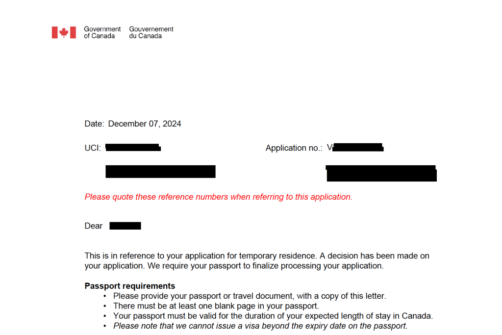 Success passport request